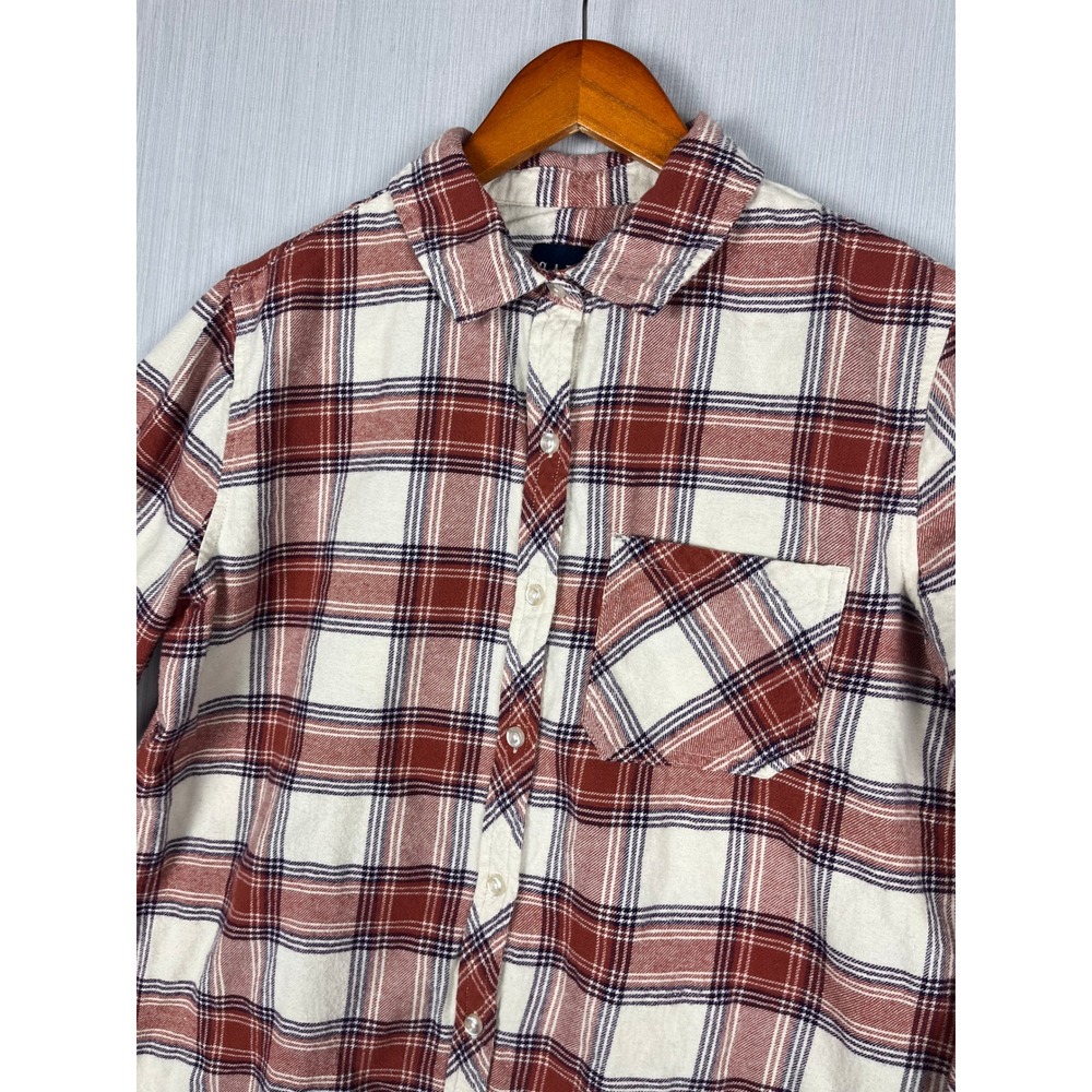 GAP Flannel Womens M Red‎ White Plaid Shirt Long Sleeve Casual Cabincore - Picture 3 of 9
